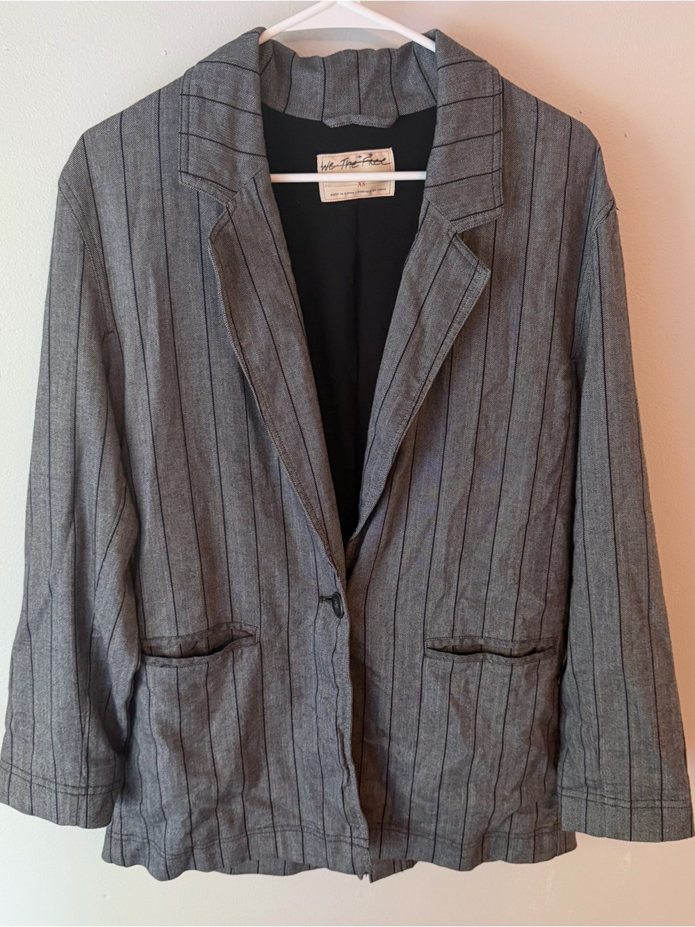 We The Free Gray Pinstripe Relaxed Blazer Jacket